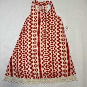 Everleigh Women's XS Sleeveless Mini Shift Dress Lace Trim Coral Red & White NEW